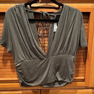 EARTHBOUND Olive Green Wrap Crop Top with Tie Back